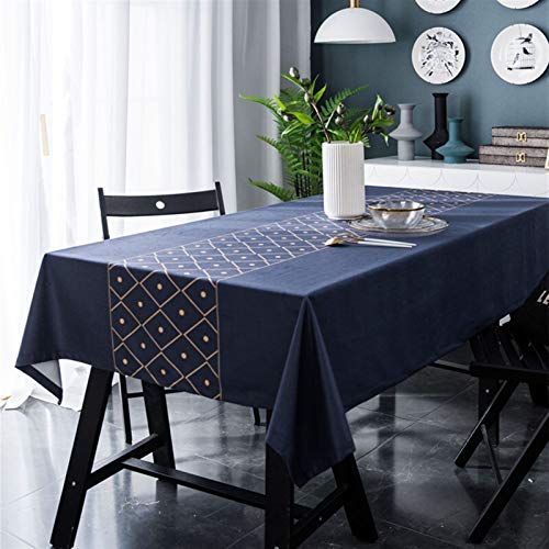 XQLSRJ Elegant and Luxurious Blue Tablecloth Gold Dots Table Cover