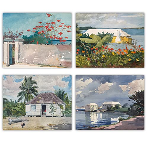 Nassau and Bermuda Watercolors Art - Set of Four Tropical