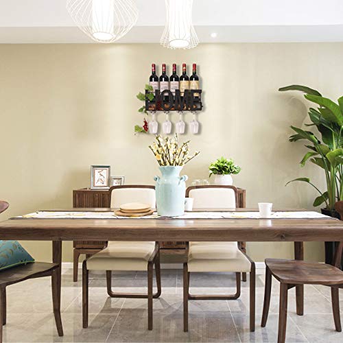 SODUKU Wall Mounted Metal Wine Rack 4 Long Stem Glass Holder & Wine Cork Storage