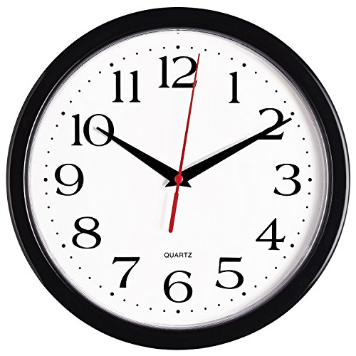 Bernhard Products Black Wall Clock Silent Non Ticking 10 Inch