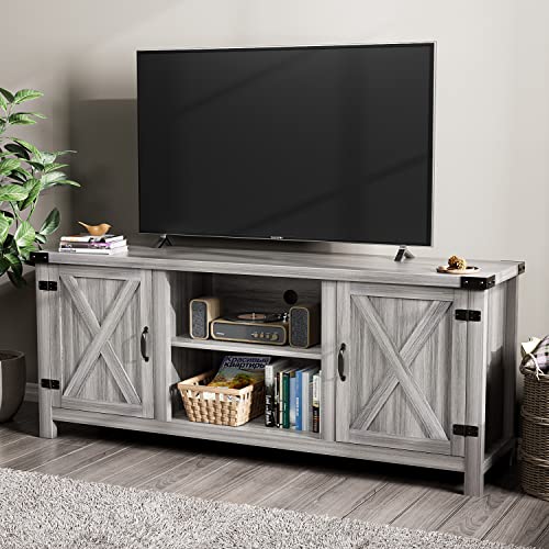 YESHOMY Modern Farmhouse TV Stand with Two Barn Doors and