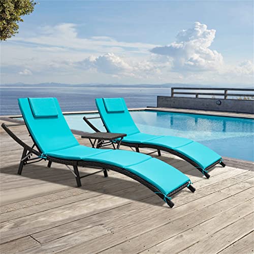 GUNJI Lounge Chairs for Outside 3 Pieces Patio Adjustable Chaise