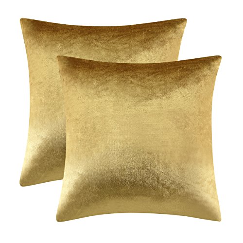 GIGIZAZA Gold Velvet Decorative Throw Pillow Covers,18x18 Pillow Covers for