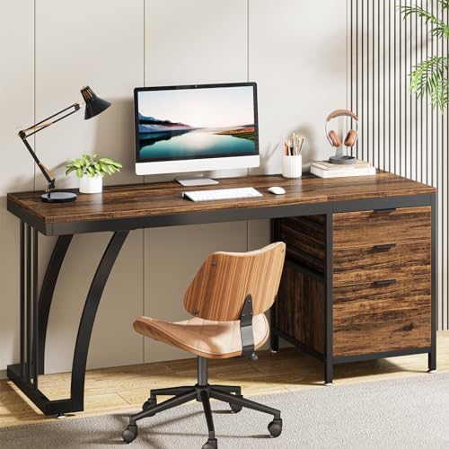 Tribesigns Computer Desk with 3 Drawers, 59-Inch PC Desk with