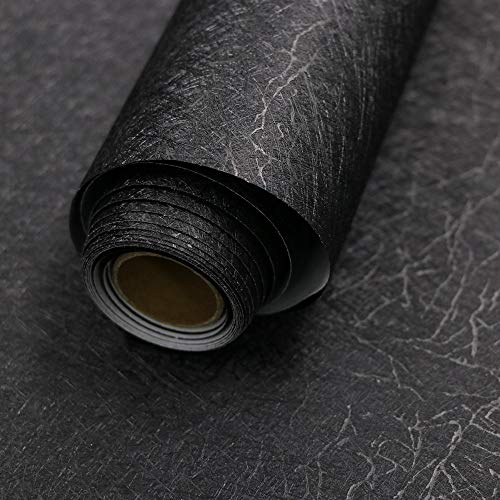 Abyssaly 15.7" X 118" Black Silk Wallpaper Embossed Self Adhesive