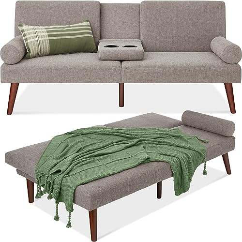 Best Choice Products Mid-Century Modern Upholstered Futon, Convertible Folding Sofa