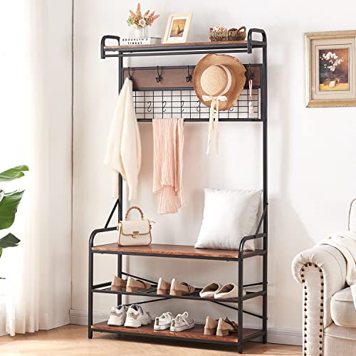 5-In-1 Entryway Hall Tree with Shoe Bench