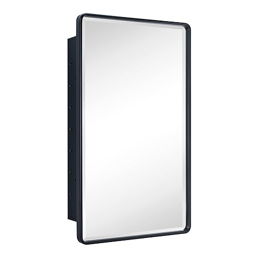 TEHOME Farmhouse Matt Black Recessed Bathroom Medicine Cabinet with Mirror