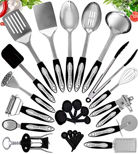 Home Hero Stainless Steel Kitchen Cooking Utensils - 25 Piece Kitchen Utensil Set - Nonstick Kitchen Utensils Cookware Set with Spatula Set - Kitchen Gadgets Kitchen Tool Set Cooking Utensils Set