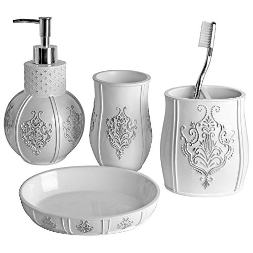 Creative Scents Bathroom Accessories Set - 4 Piece Vintage White