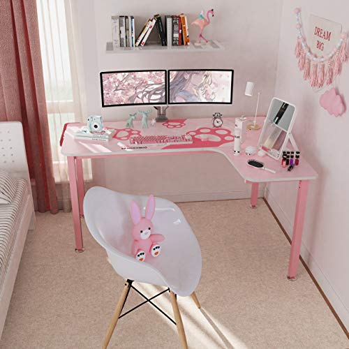 EUREKA ERGONOMIC Gaming Desk Pink,60 Inch Pink L Shaped Gaming