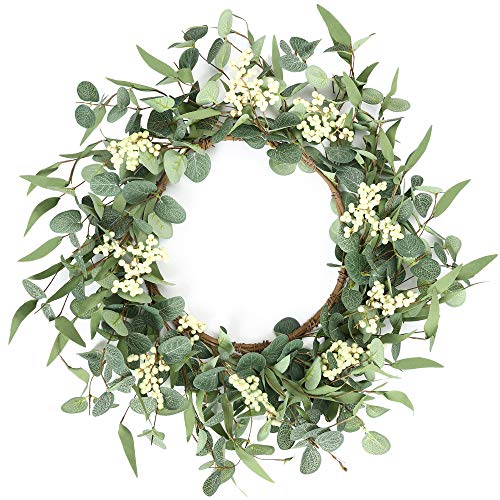 Pinkpum 20'' Eucalyptus Wreath for Front Door, Porch, Window -