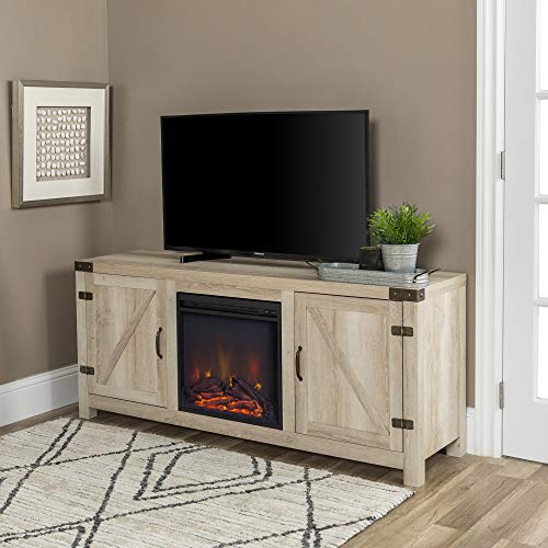 WE Furniture Farmhouse Barn Door Wood Fireplace Stand for TV's up to 64" Living Room Storage, 58