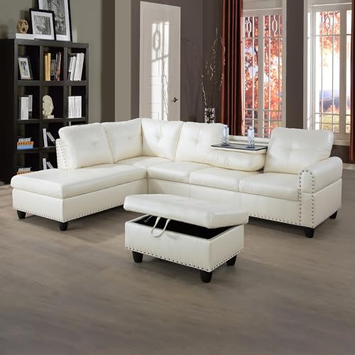 SOCOUCH Timeless Elegance 3-Piece Faux L-Shaped Sofa Set with Storage