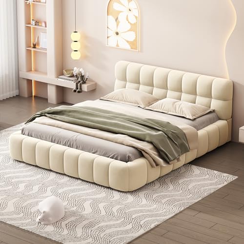 DEINPPA Queen Size Upholstered Platform Bed with Cloud Soft Headboard,
