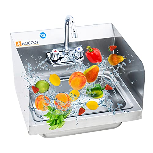 HOCCOT 304 Stainless Steel Sink, Wall Mounted Commercial Restaurant Sink,