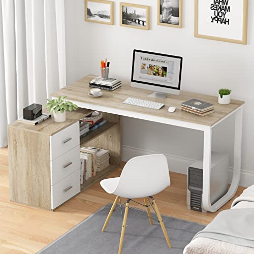 Homsee Home Office Computer Desk Corner Desk with 3 Drawers