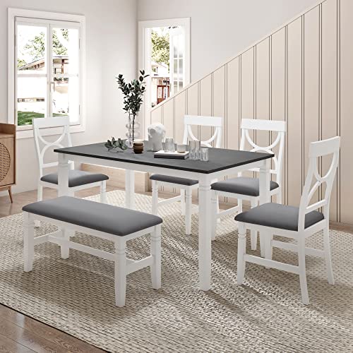 LostCat Dining Table Set, 6-Piece Wood Kitchen Table Set with
