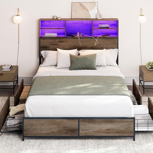 BELLEZE Full Size Bed Frame with 4 Drawers and Storage