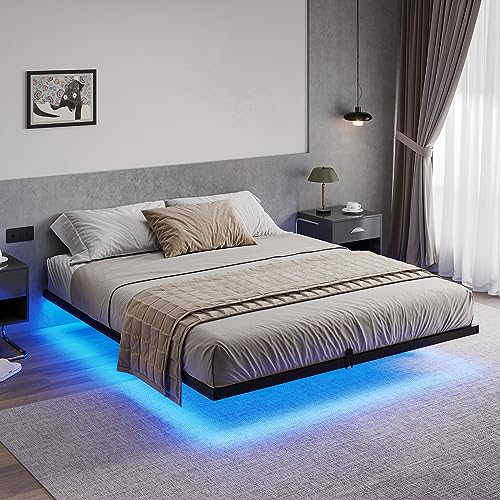 Hasuit Floating Bed Frame Queen Size with LED Lights, Metal