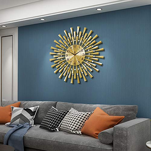 FLEBLE Large Wall Clocks for Living Room Decor 23.6 inch Gold Clock Battery Operated Silent with Dazzling Crystal 3D Home Decorative for Bedroom,Office,Kitchen