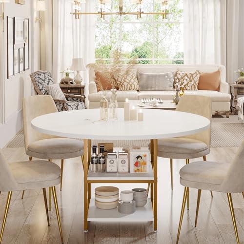Tribesigns 47 Inches Round Dining Table for 4 People, Golden
