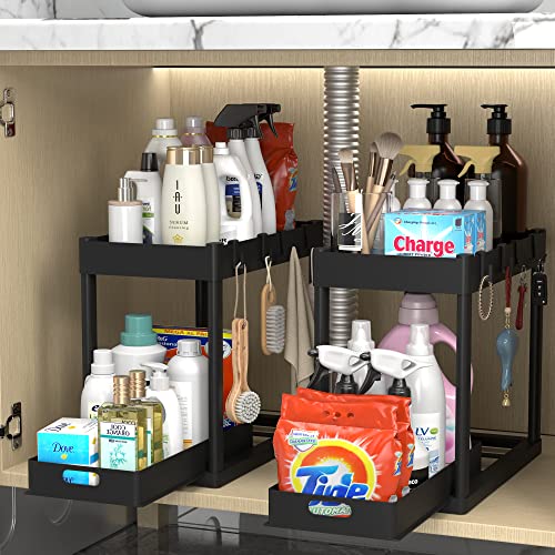 POUGNY 2PC Under Sink Organizer Rack 2 Tier Under Sliding
