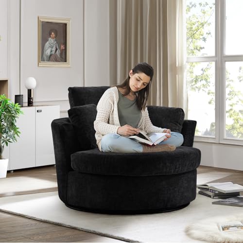 JEEOHEY Swivel Barrel Chair,40'' W Chenille Round Swivel Chair,360 Degree