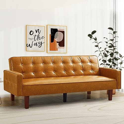 IULULU Futon Sofa Bed, Modern Convertible Faux Leather Sleeper Couch