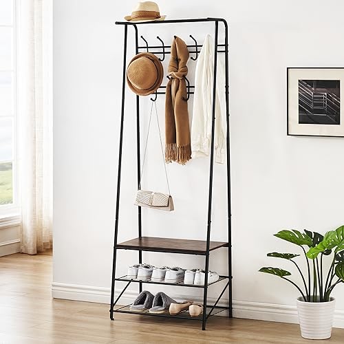 J-yaamiZz 4-in-1 Entryway Coat Rack with 18 Hooks, Hall Tree