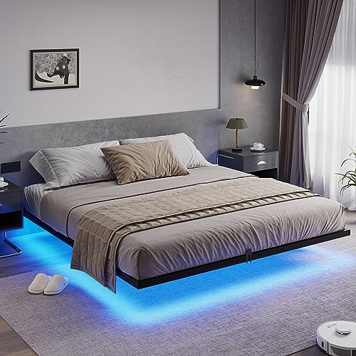 Hasuit Floating Bed Frame King Size with LED Lights, Metal