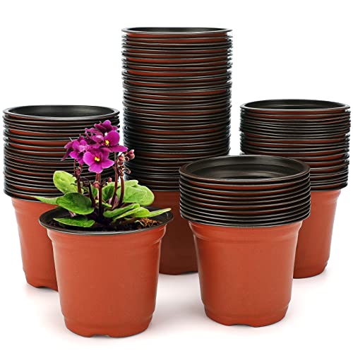 KINGLAKE 100 Pcs 4" Plastic Plants Nursery Pot/Pots Seedlings Flower