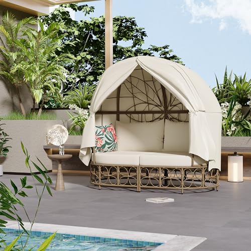 Voykuy 59.8" Round Daybed Outdoor Sunbed - Boho Patio Furniture