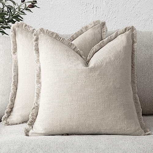 Foindtower Set of 2 Decorative Linen Fringe Throw Pillow Covers