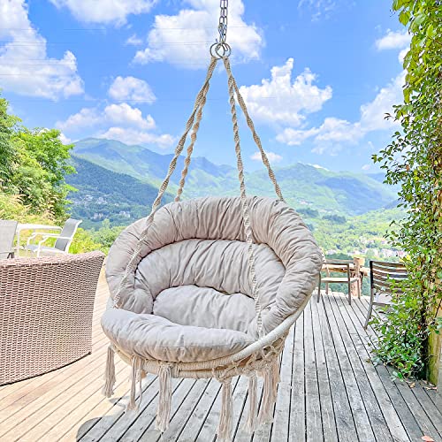 Hammock Chair with Cushion, Handmade Macrame Swing Chair with Hanging