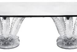 LALIQUE CRYSTAL OVAL DOUBLE PEDESTAL DINING TABLE