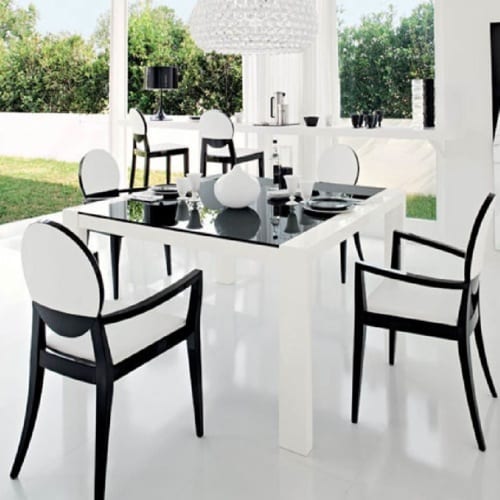 black and white dining room