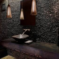 rustic bathroom rock wall